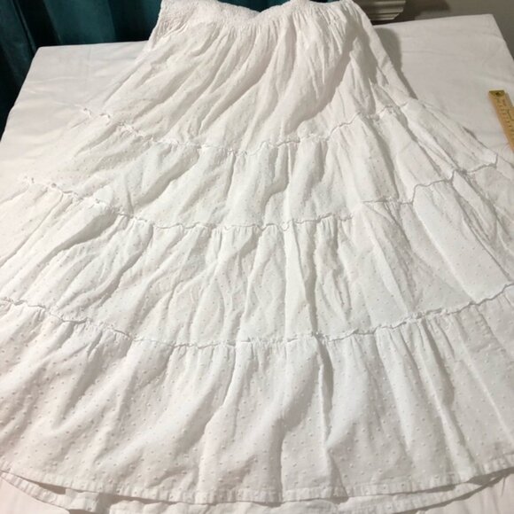 Hill House nap dress womens L white Swiss dot tiered maxi dress ruched bodice - Picture 10 of 11